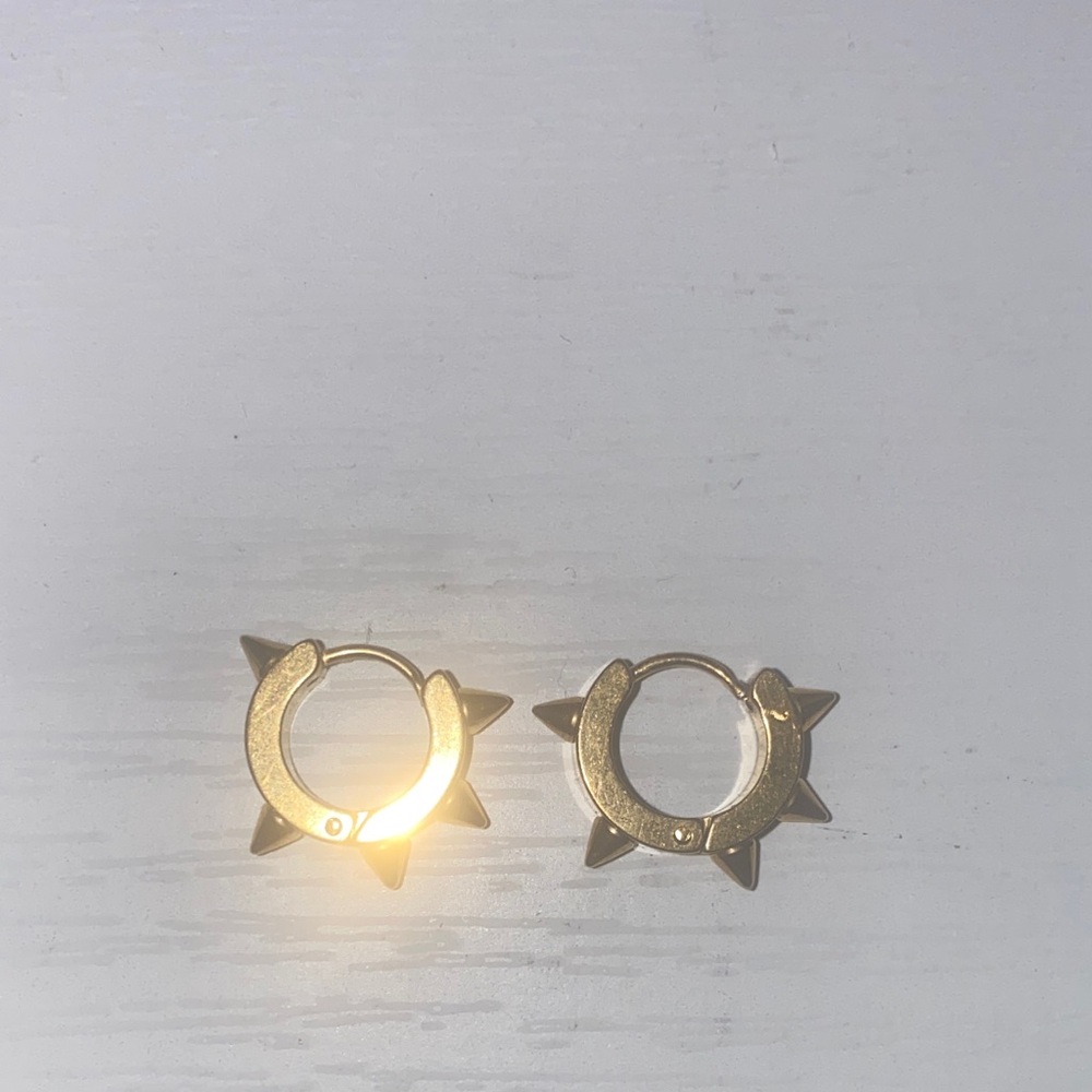 Gold Spiked Hoop Huggie Earrings